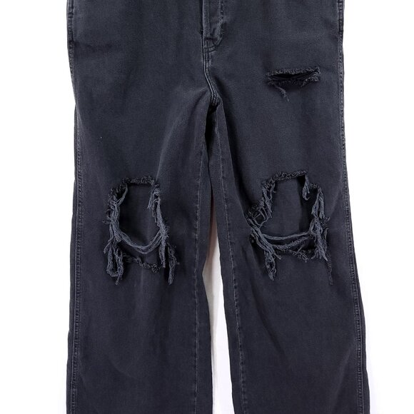 We The Free People Distress Baggy Jeans Size 30 Black Wide Leg Denim Button Fly - Picture 12 of 15